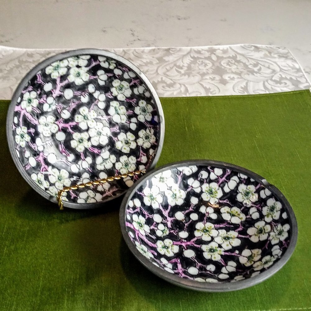 ACF Japanese Porcelain Ware Floral Pewter Bowls